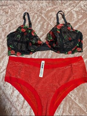 Victoria Secret & PINK  BRA 38C & Panties Lg  Set NWOT